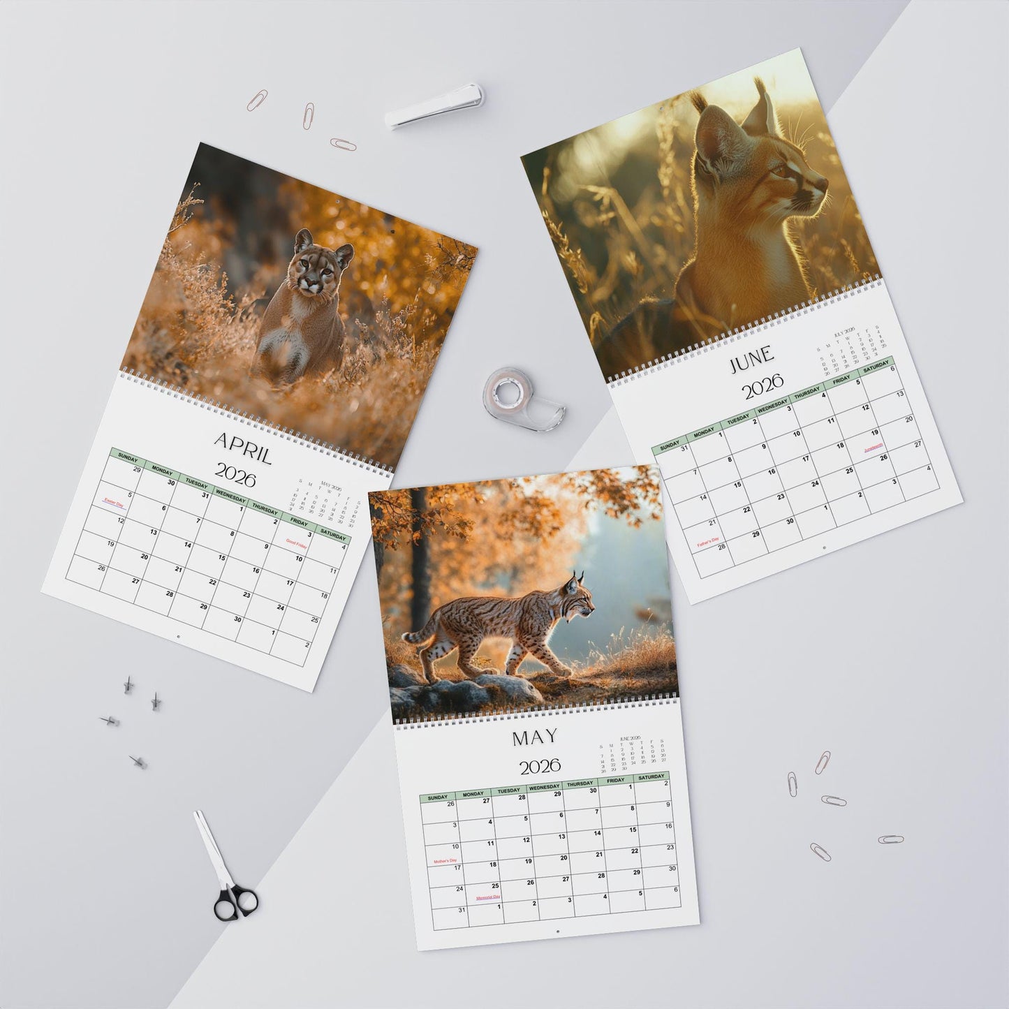 Big Cat 2026 Wall Calendar - Large Animal Photography Monthly Planner Feline Art Gift