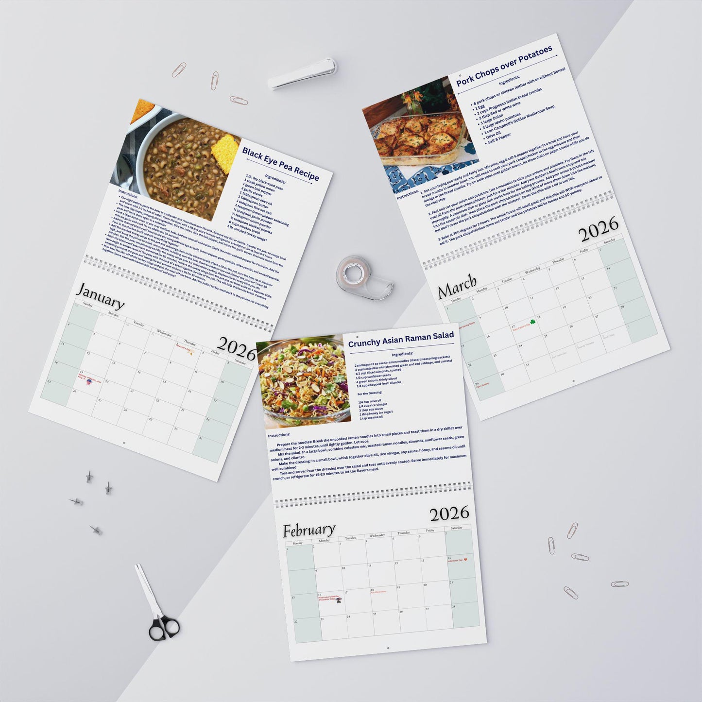 Recipe Wall Calendar 2026 Monthly Kitchen Planner Foodie Gift Cooking Organizer