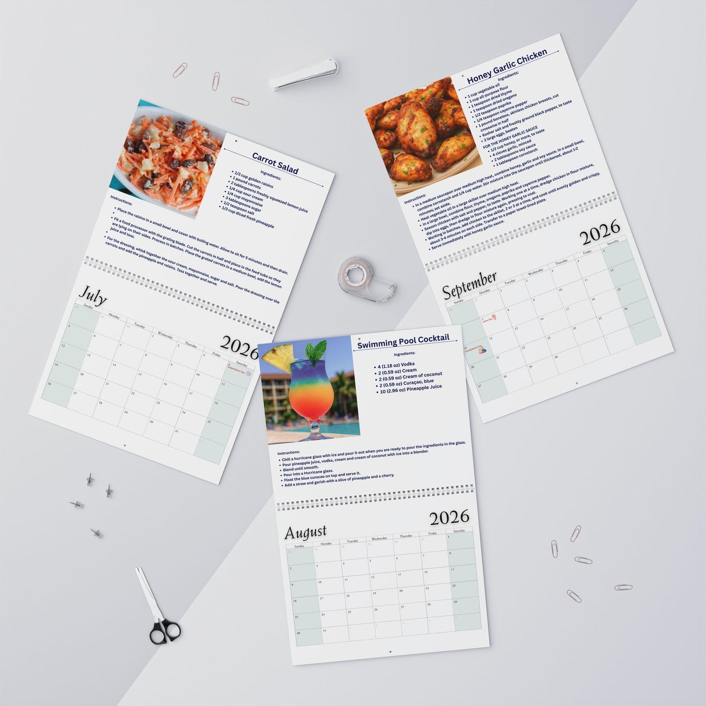 Recipe Wall Calendar 2026 Monthly Kitchen Planner Foodie Gift Cooking Organizer