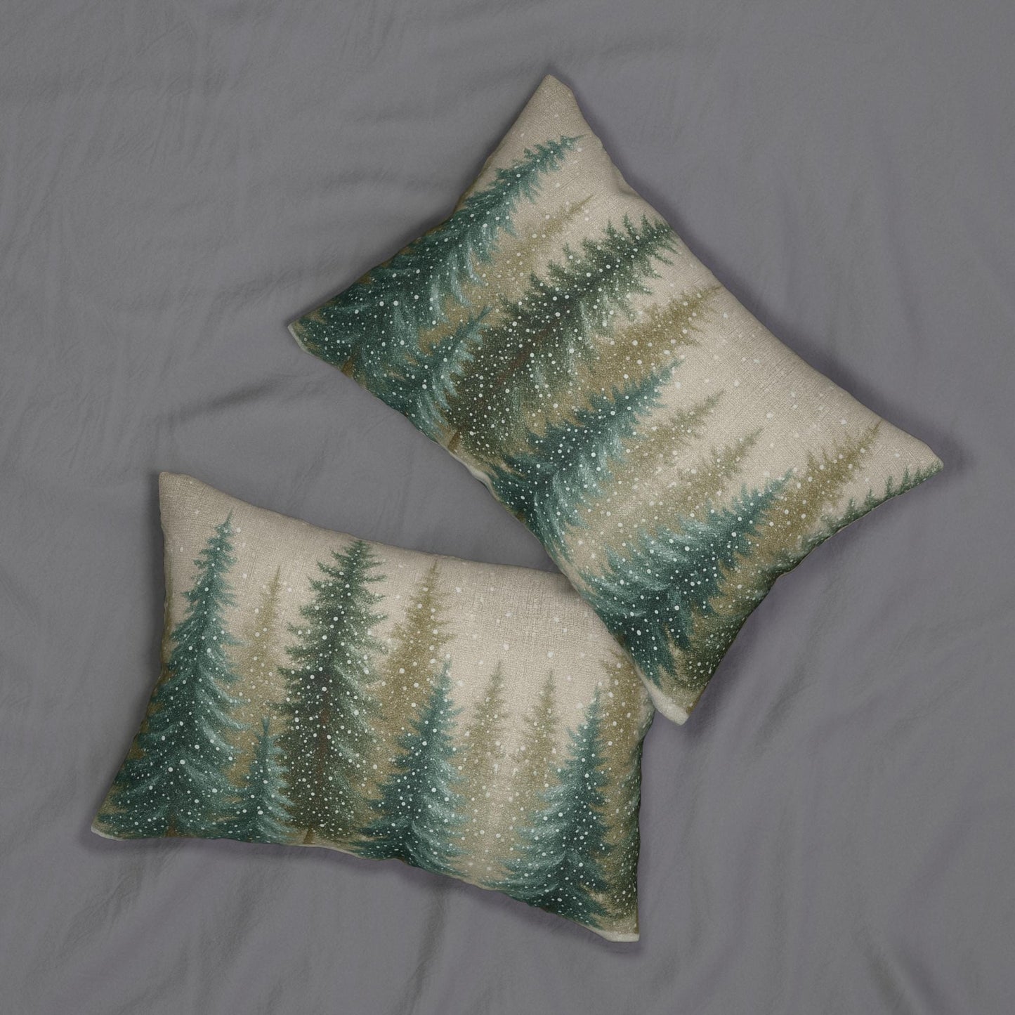 Snowy Pine Forest Lumbar Pillow | Winter Evergreen Decorative Throw Cushion Holiday Cabin Decor