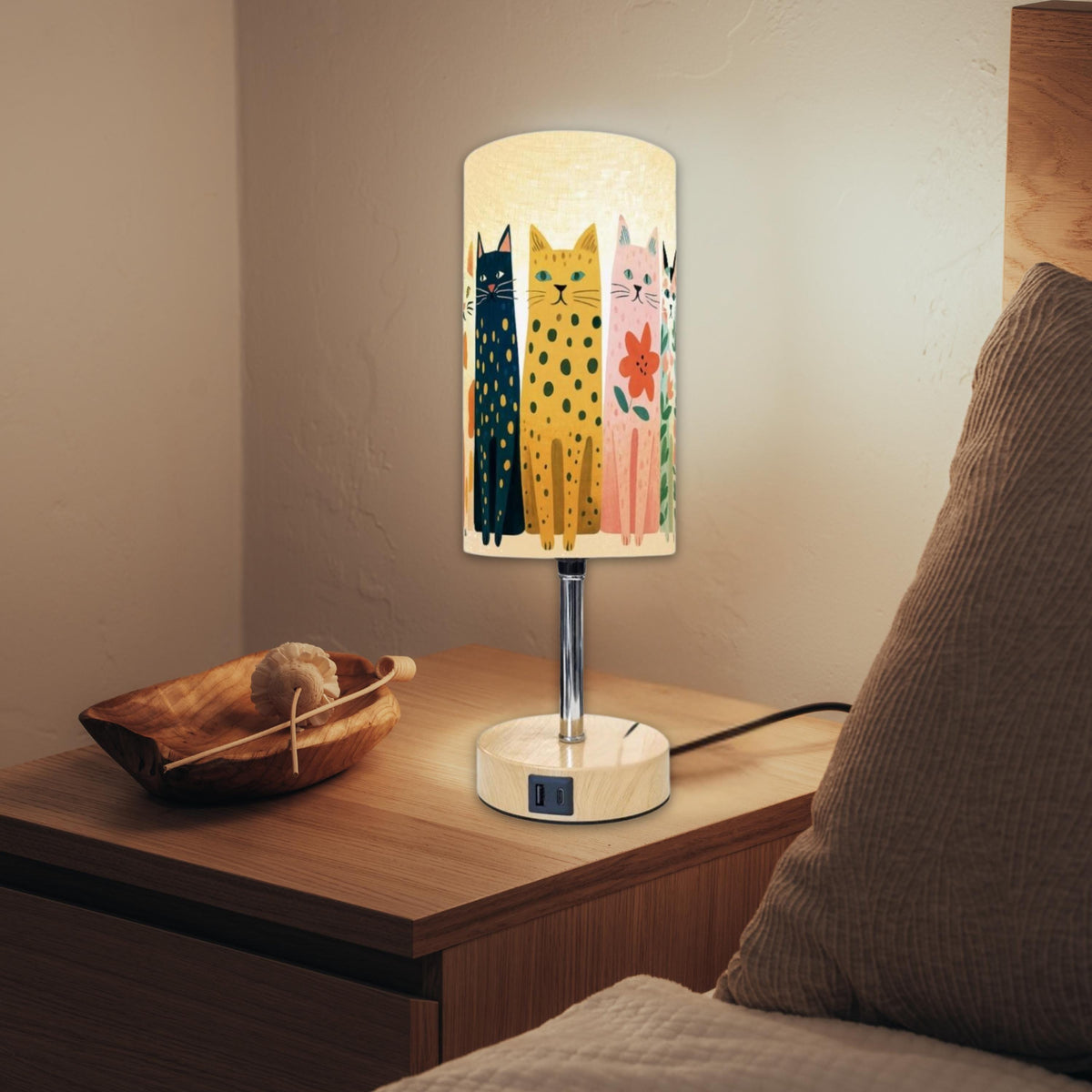 Cat Touch Bedside Table Lamp with USB Charging Port Night Light Dimmer Control