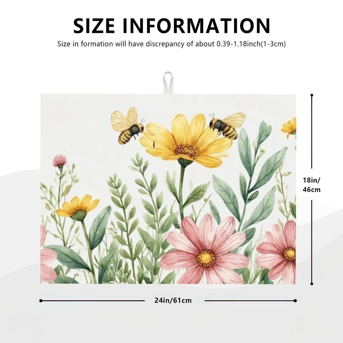 Flower Large Dish Drying Mat - Kitchen Absorbent Counter Protection Floral Design