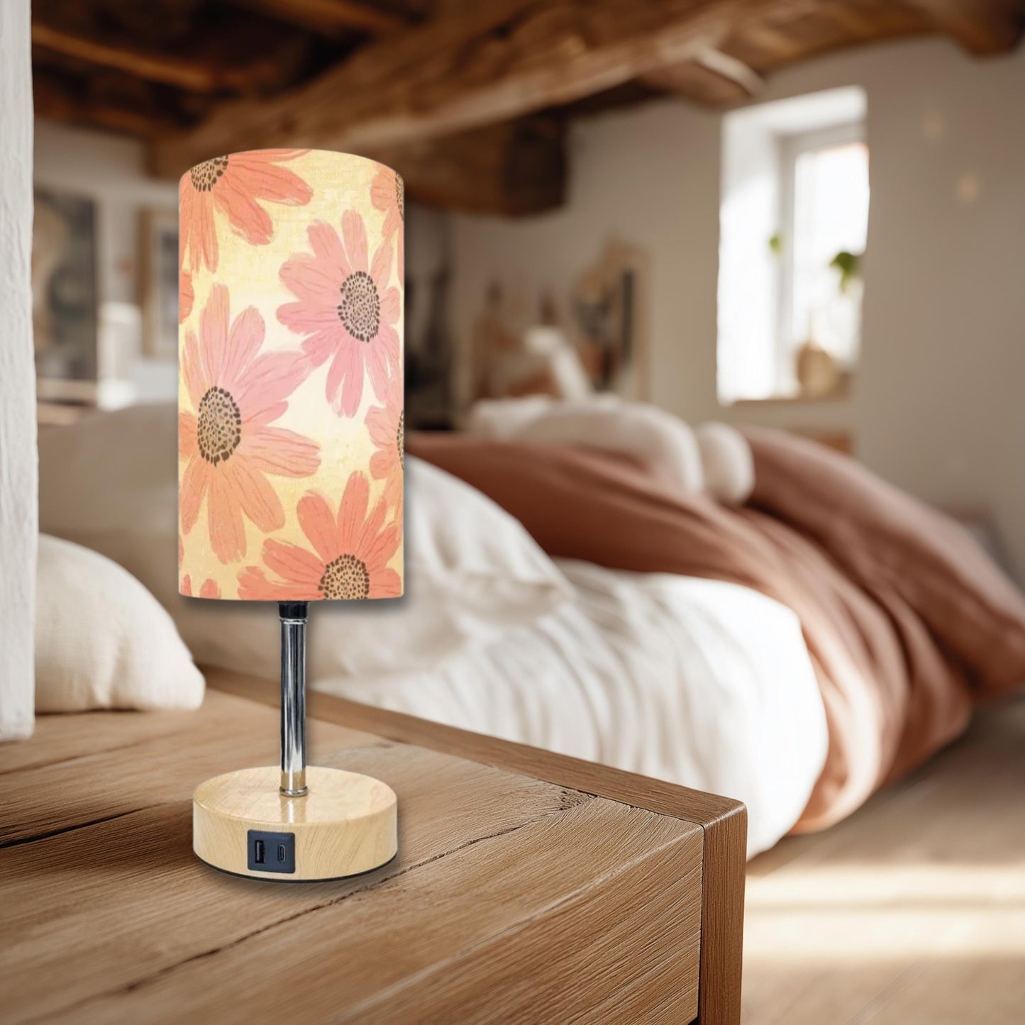 Pink Flower Lamp with Touch Control, USB Charging and Cozy Ambiance
