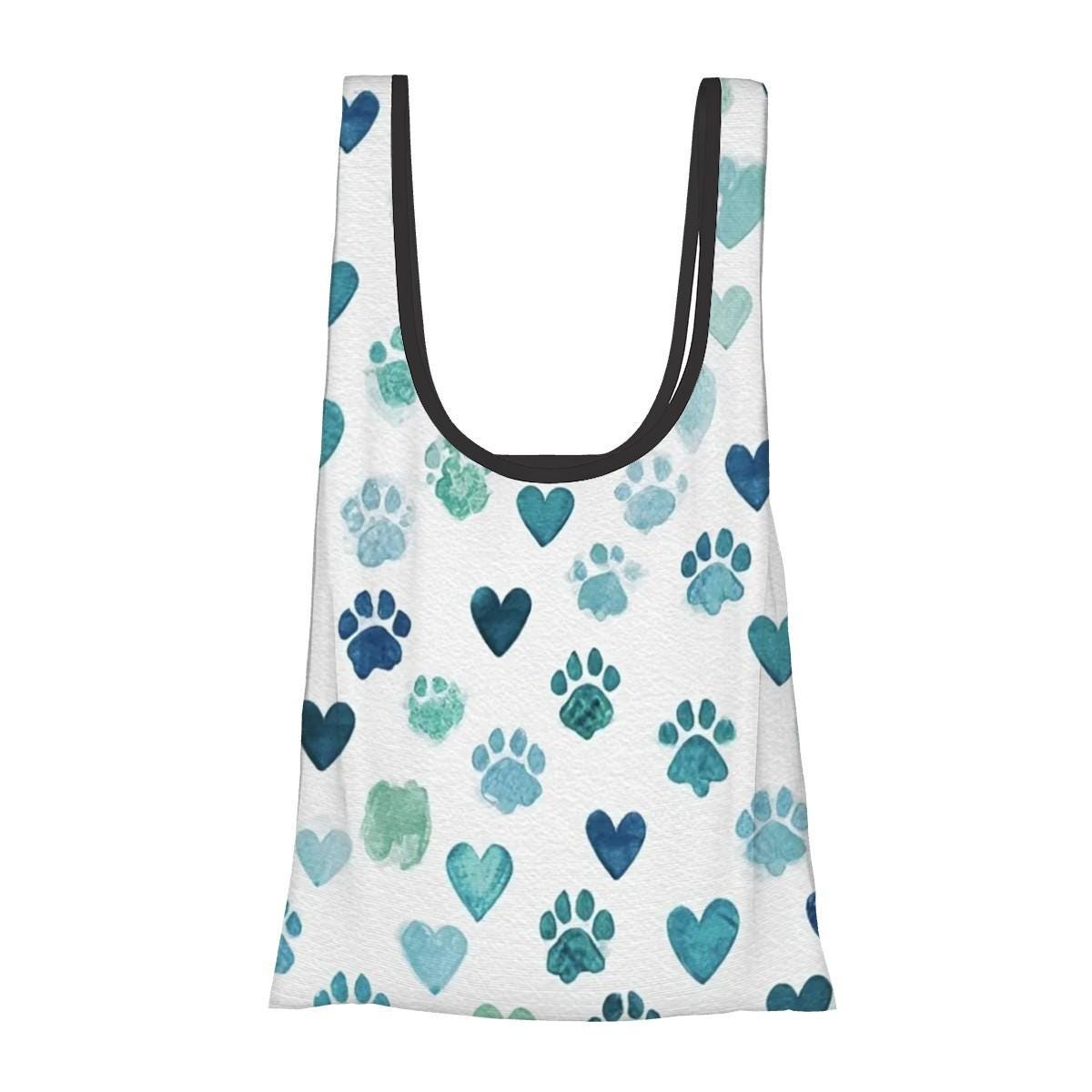 Paw Heart Folding Reusable Shopping Bags - Eco Friendly Dog Cat Pet Lover Tote