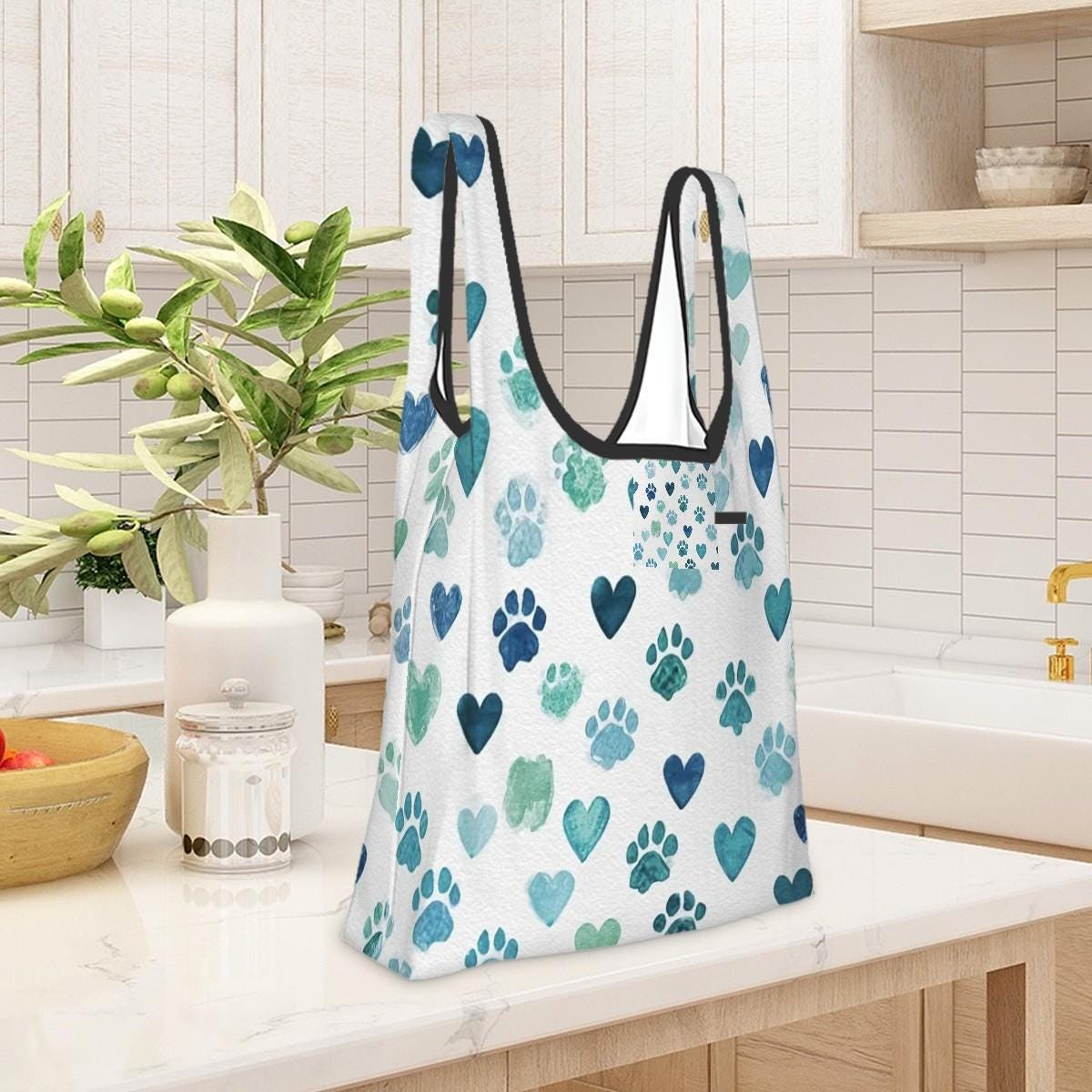 Paw Heart Folding Reusable Shopping Bags - Eco Friendly Dog Cat Pet Lover Tote