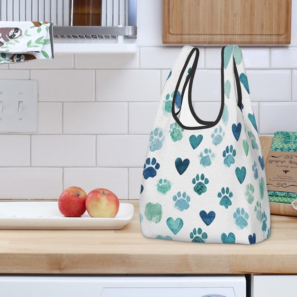 Paw Heart Folding Reusable Shopping Bags - Eco Friendly Dog Cat Pet Lover Tote
