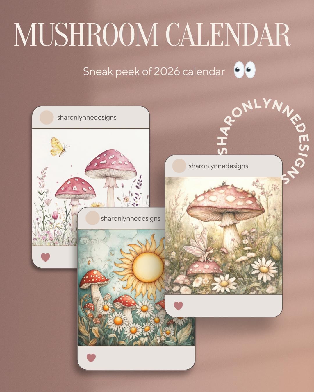 2026 Mushroom Wall Calendar Monthly Planner Nature Inspired Decor Gift for Lovers Home Organization