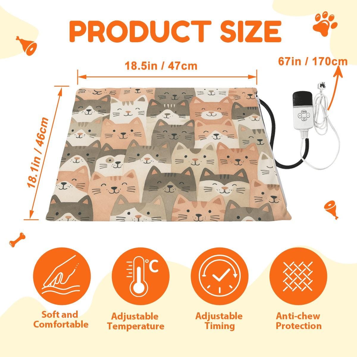 Cat Heating Pad - Warm Pet Bed Mat for Indoor Cats, Electric Heated Blanket