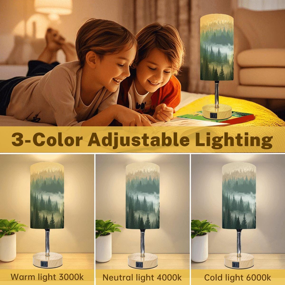 Mountain Touch Bedside Table Lamp with USB Charging Port - Modern Nightstand Light