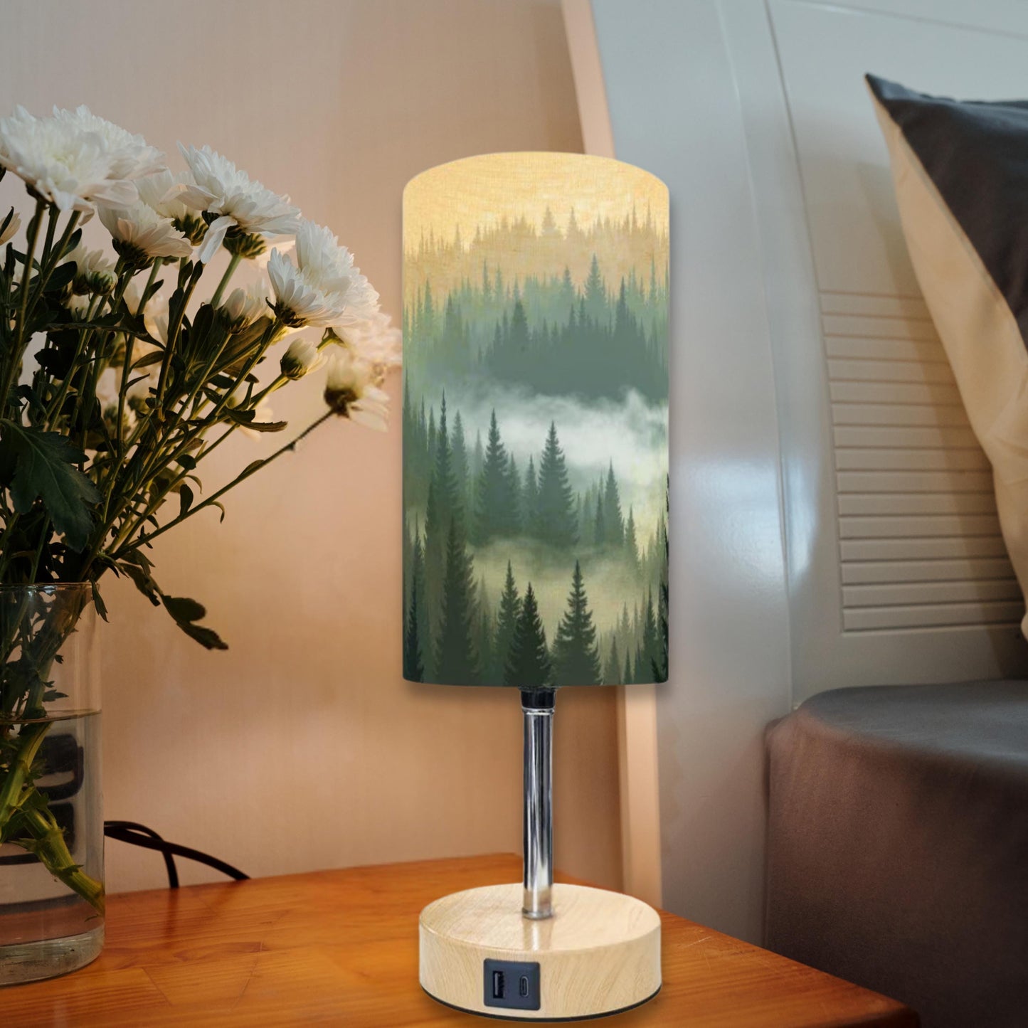 Mountain Touch Bedside Table Lamp with USB Charging Port - Modern Nightstand Light