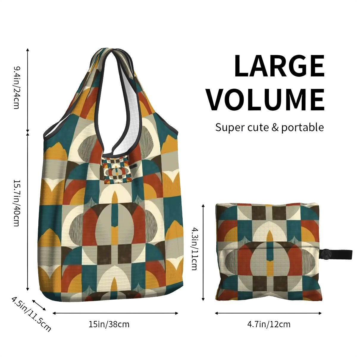 Abstract Compact Folding Reusable Shopping Bags - Eco Friendly Grocery Totes with Storage Pouch