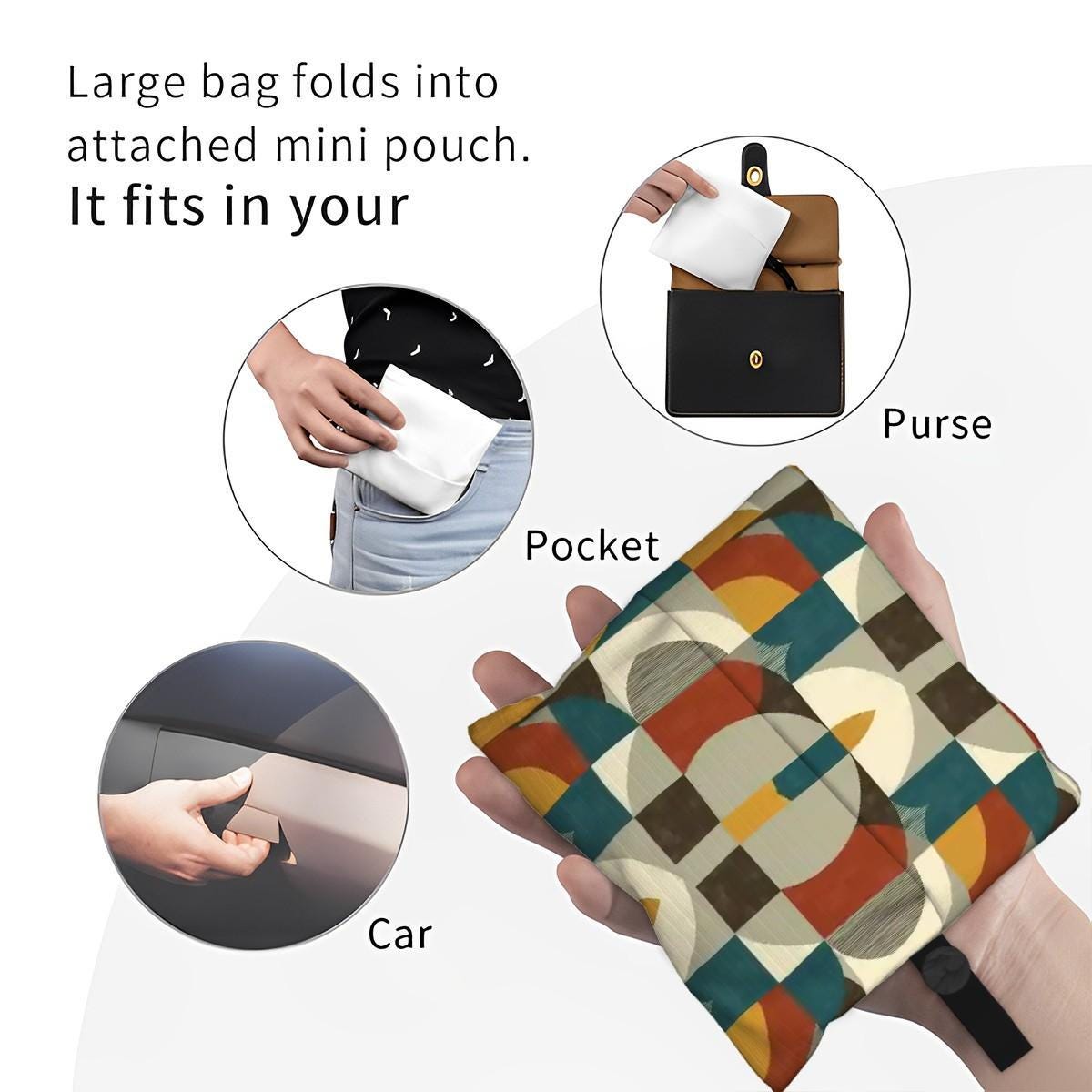 Abstract Compact Folding Reusable Shopping Bags - Eco Friendly Grocery Totes with Storage Pouch