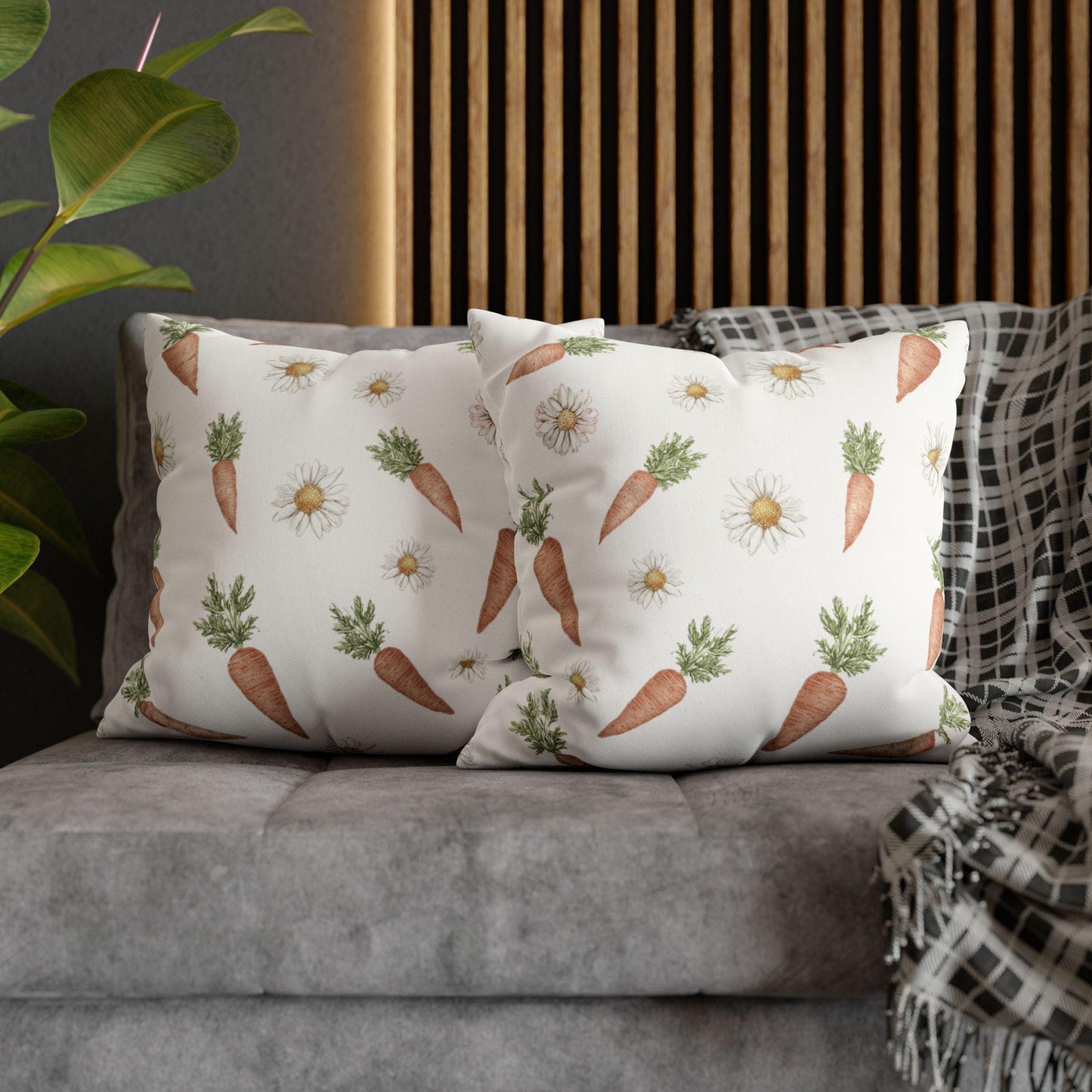 Easter Carrot Daisy Faux Suede Square Pillowcase Spring Holiday Home Decor Throw Pillow Cover