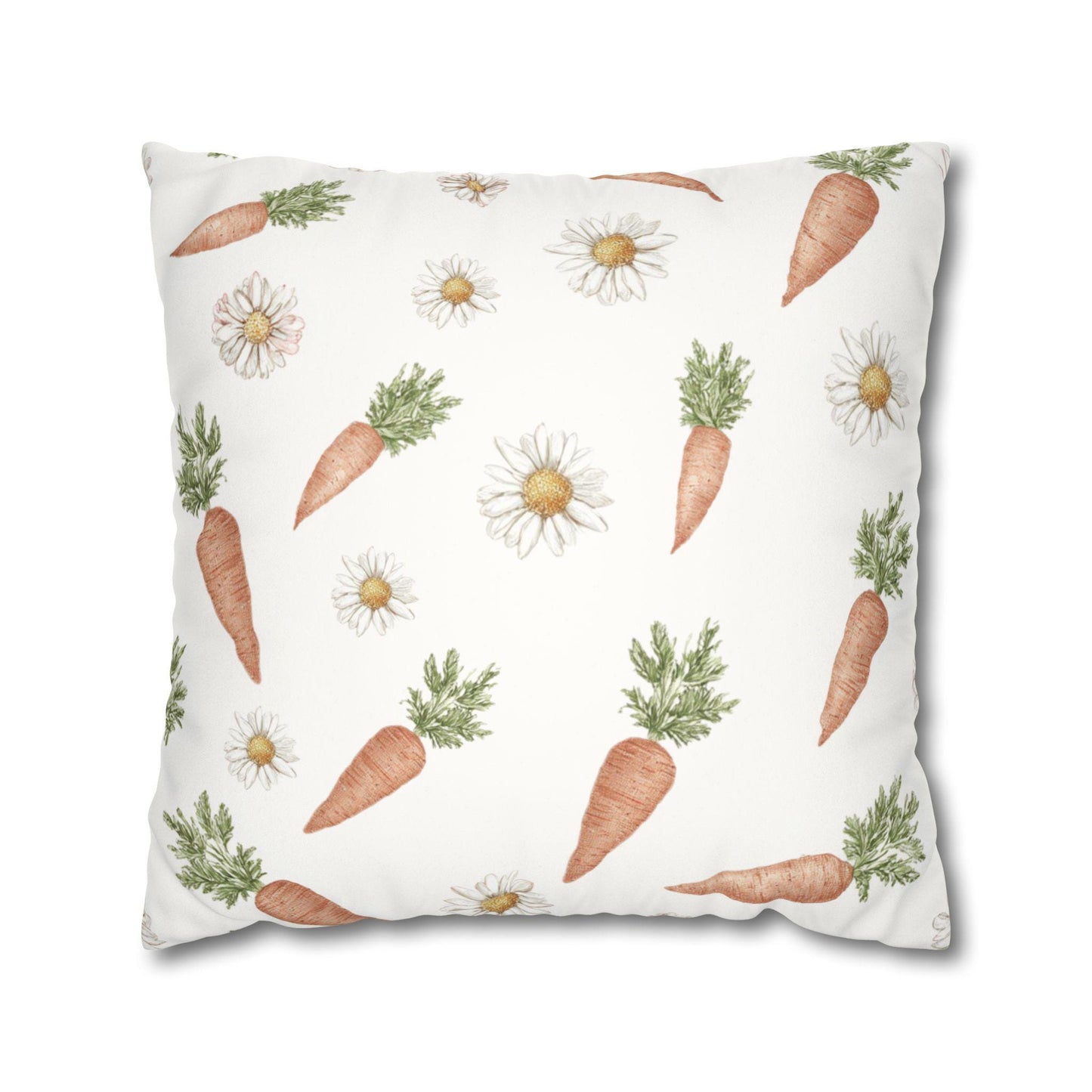 Easter Carrot Daisy Faux Suede Square Pillowcase Spring Holiday Home Decor Throw Pillow Cover