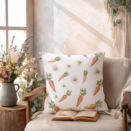 Easter Carrot Daisy Faux Suede Square Pillowcase Spring Holiday Home Decor Throw Pillow Cover