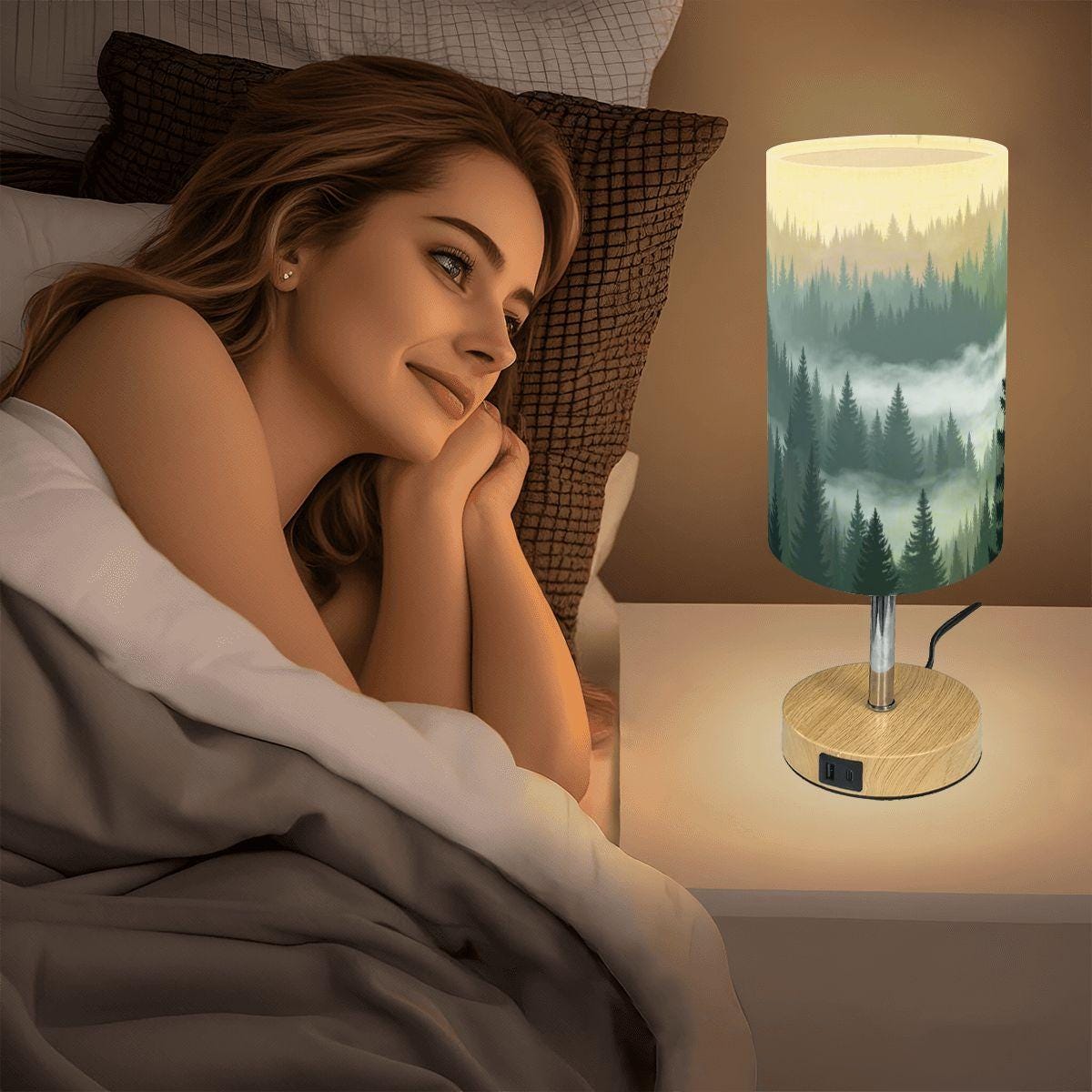 Mountain Touch Bedside Table Lamp with USB Charging Port - Modern Nightstand Light