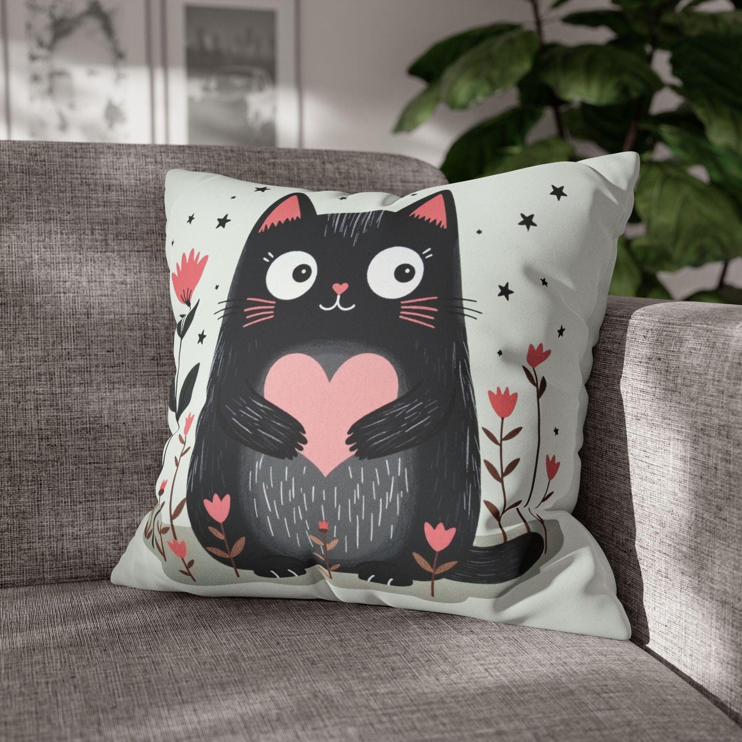 Cat Pillow Cover: Faux Suede Throw Cushion, Boho Home Decor