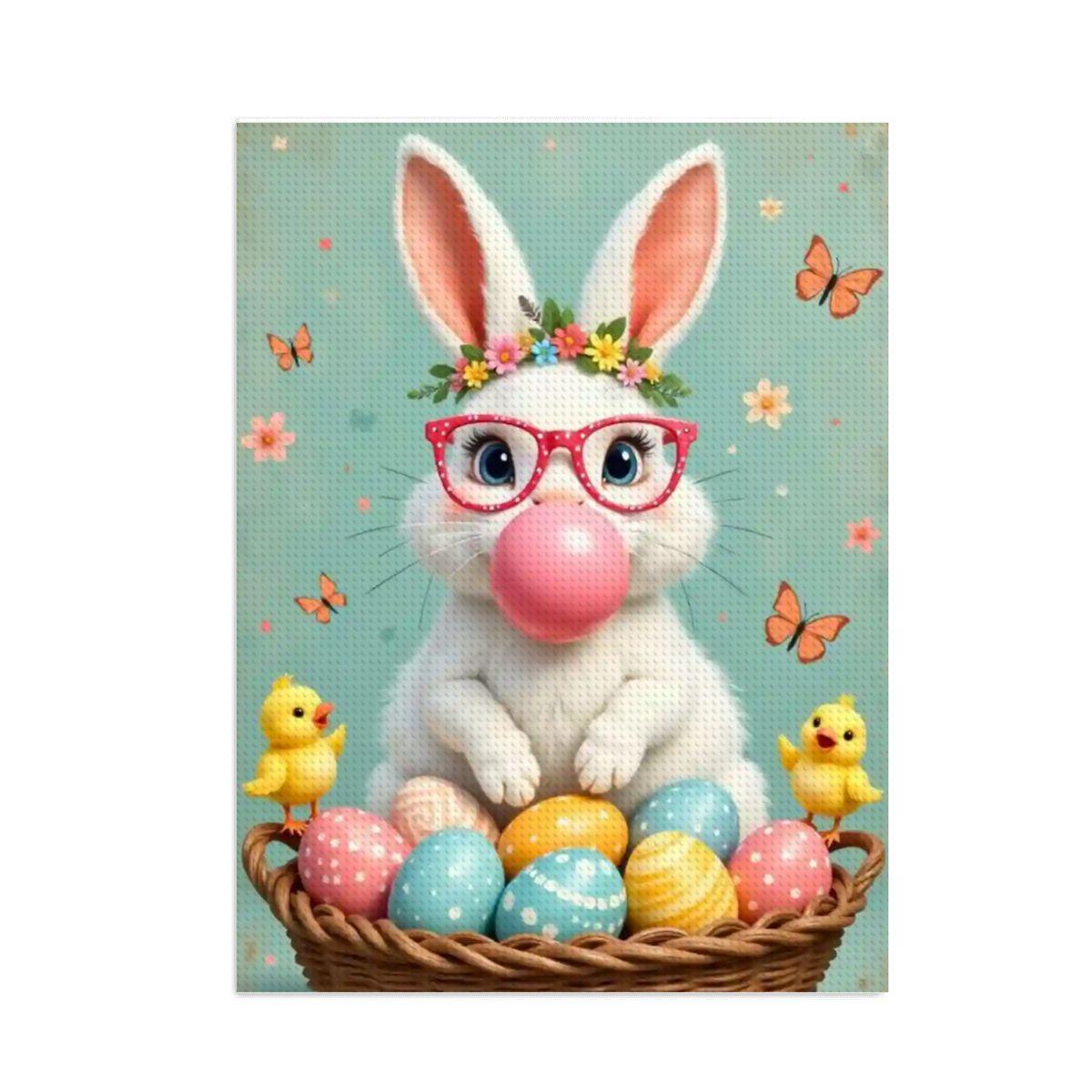 Easter Bunny Diamond Painting Kit, DIY Spring Decor (12" x 16")