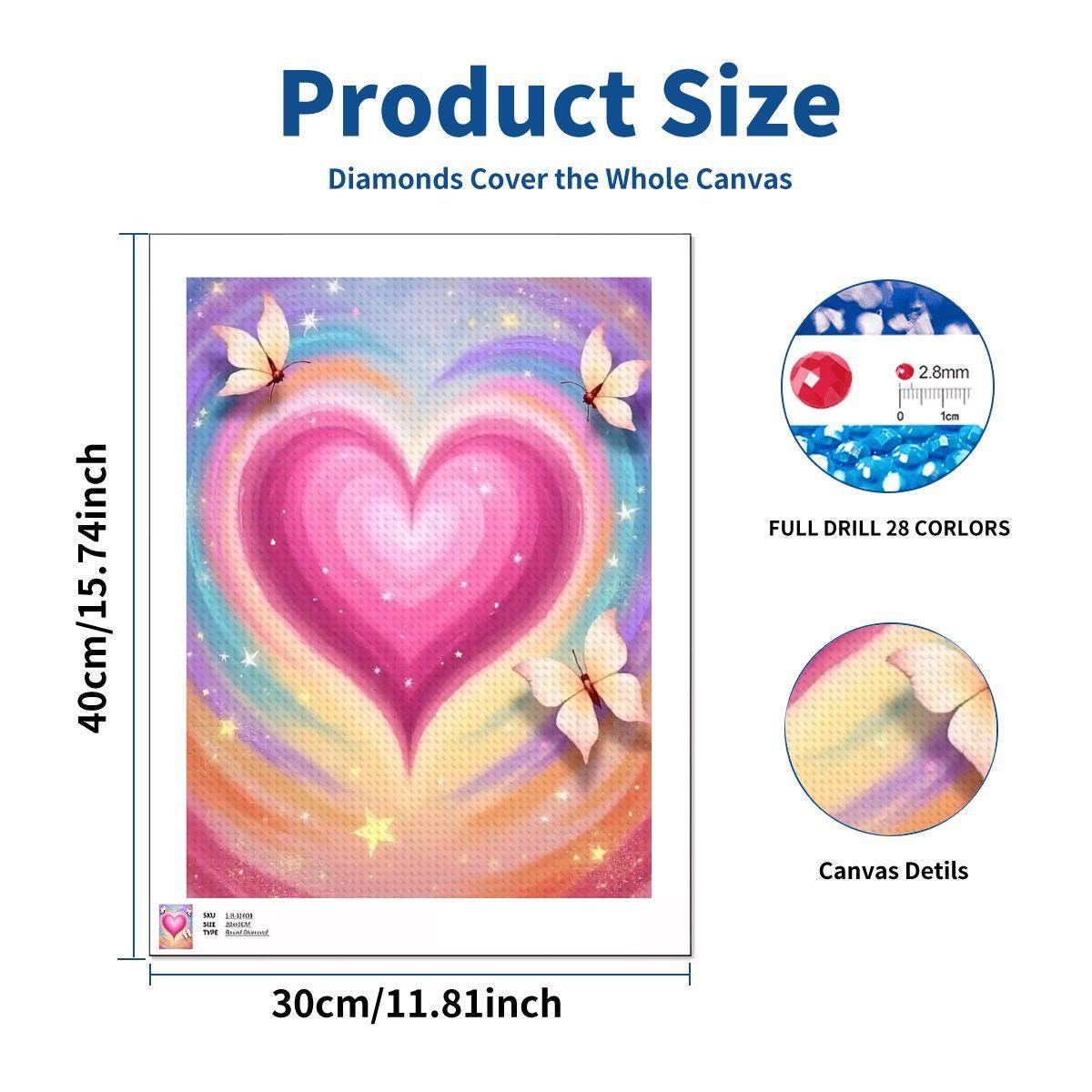Heart DIY Diamond Painting Kit No Frame - Crystal Art Craft Project Love Design