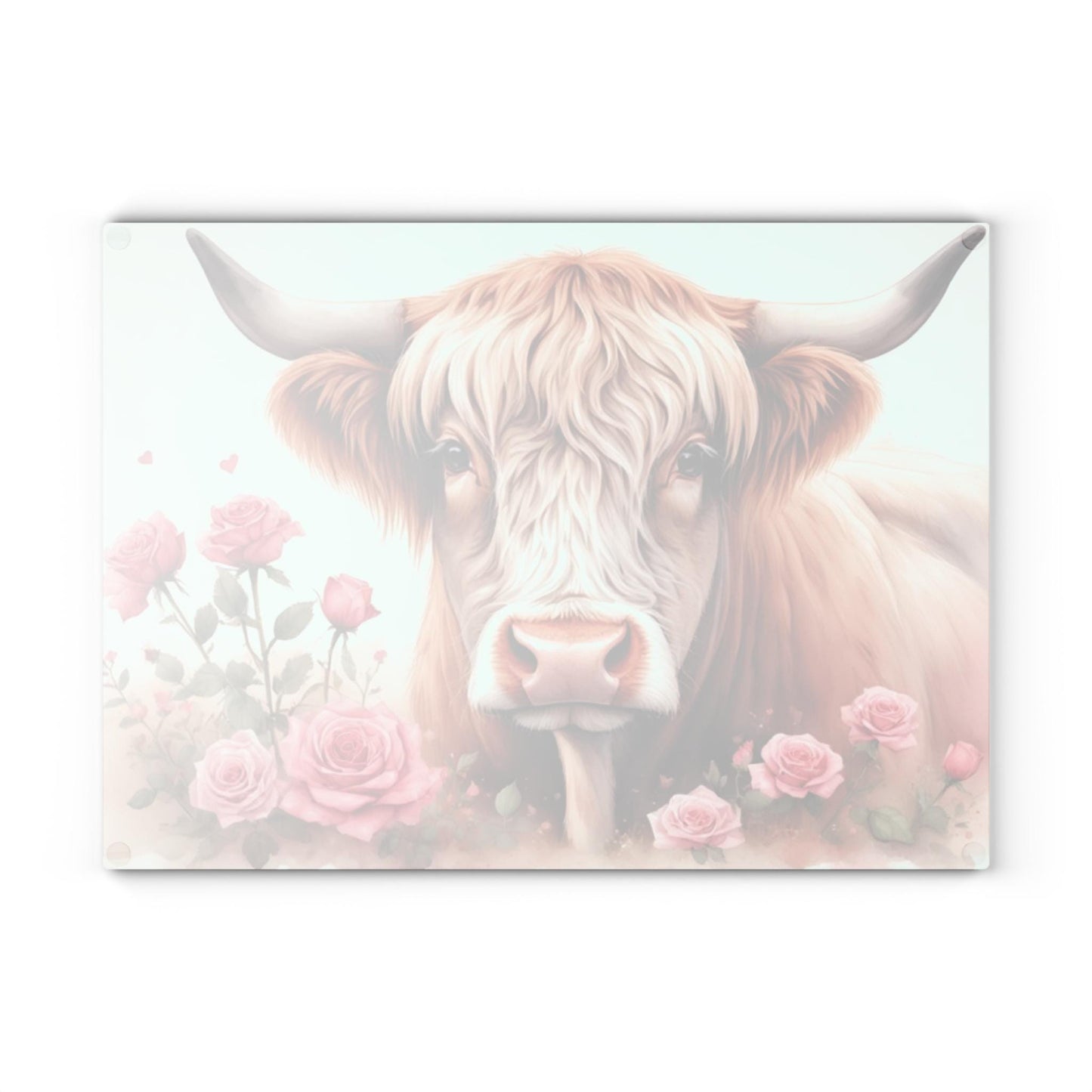 Highland Cow with Roses Glass Cutting Board | Floral Farmhouse Kitchen Decor | Rustic Country Gift