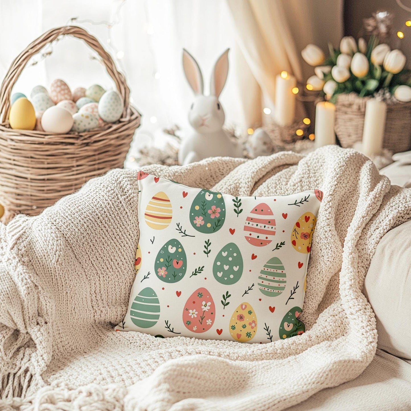 Easter Faux Suede Pillowcase Spring Floral Cushion Cover Seasonal Decor Cozy Living Room Accent