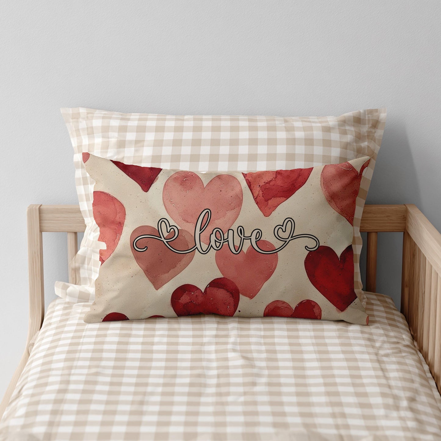 Watercolor Hearts Love Lumbar Pillow Valentine Home Decor Romantic Gift Anniversary Bedroom Throw Cushion