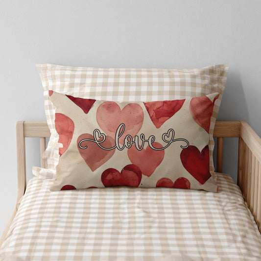 Watercolor Hearts Love Lumbar Pillow Valentine Home Decor Romantic Gift Anniversary Bedroom Throw Cushion