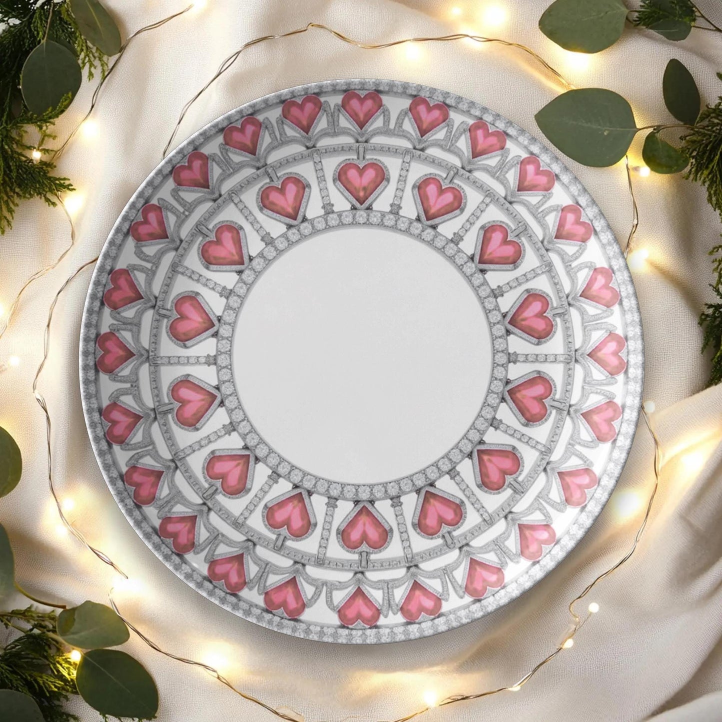 Pink Heart Valentine's Day Dinner Plates - Romantic Love Themed Dishware Occasions Gift Set