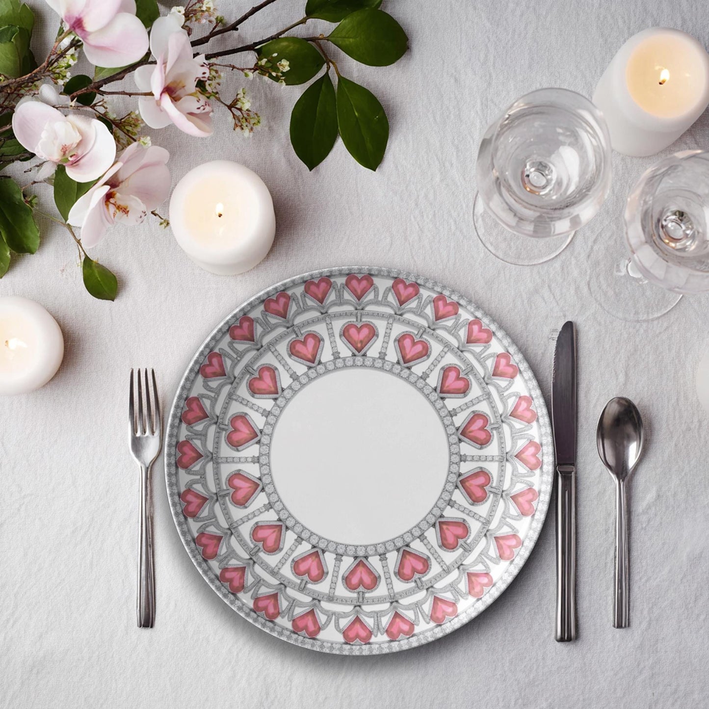 Pink Heart Valentine's Day Dinner Plates - Romantic Love Themed Dishware Occasions Gift Set
