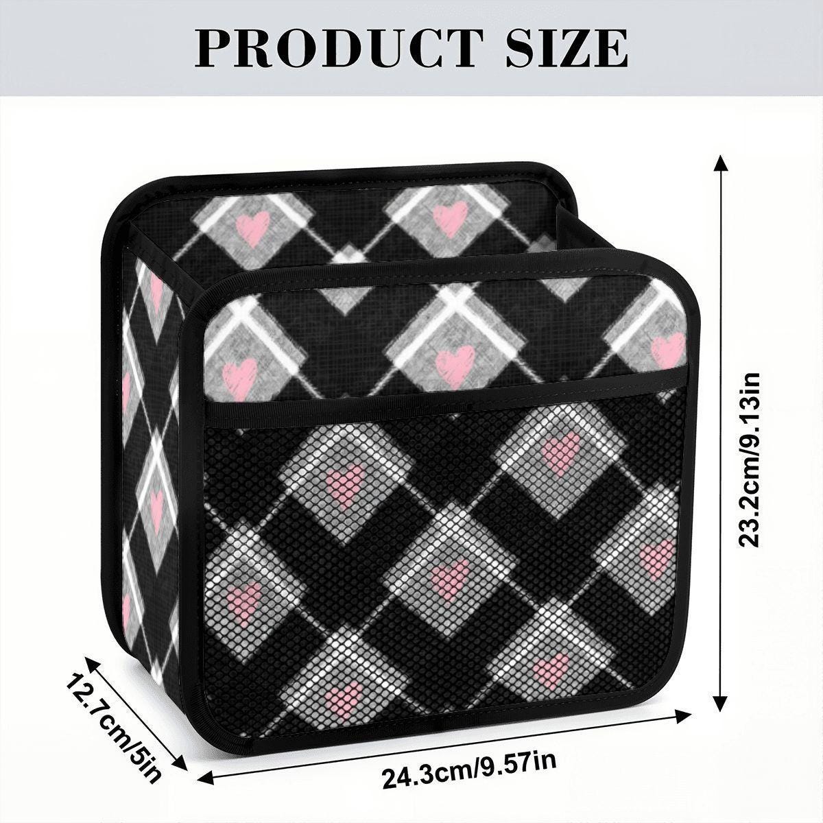 Black & White Heart Car Seat Organizer - Backseat Storage Caddy with Pockets for Travel