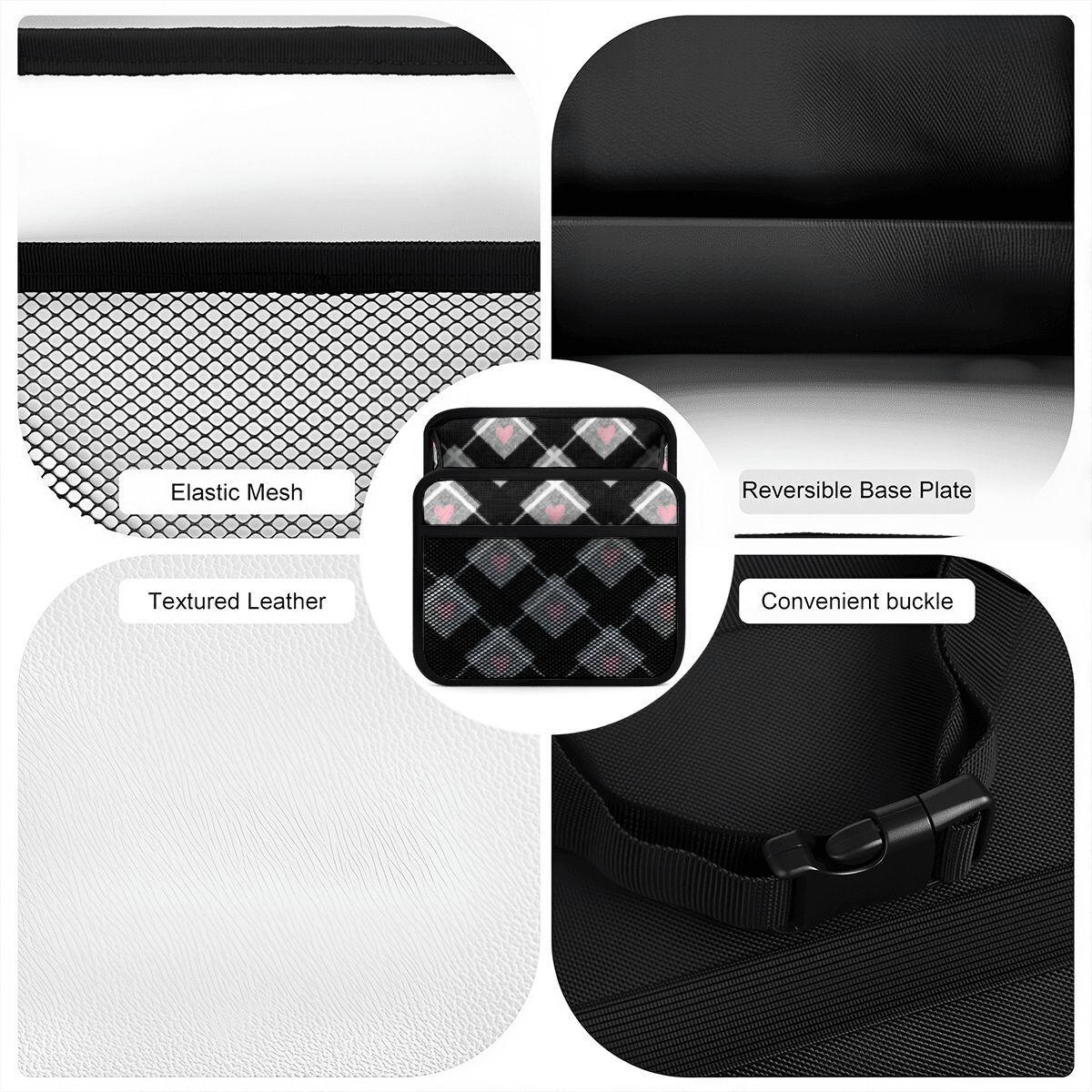Black & White Heart Car Seat Organizer - Backseat Storage Caddy with Pockets for Travel