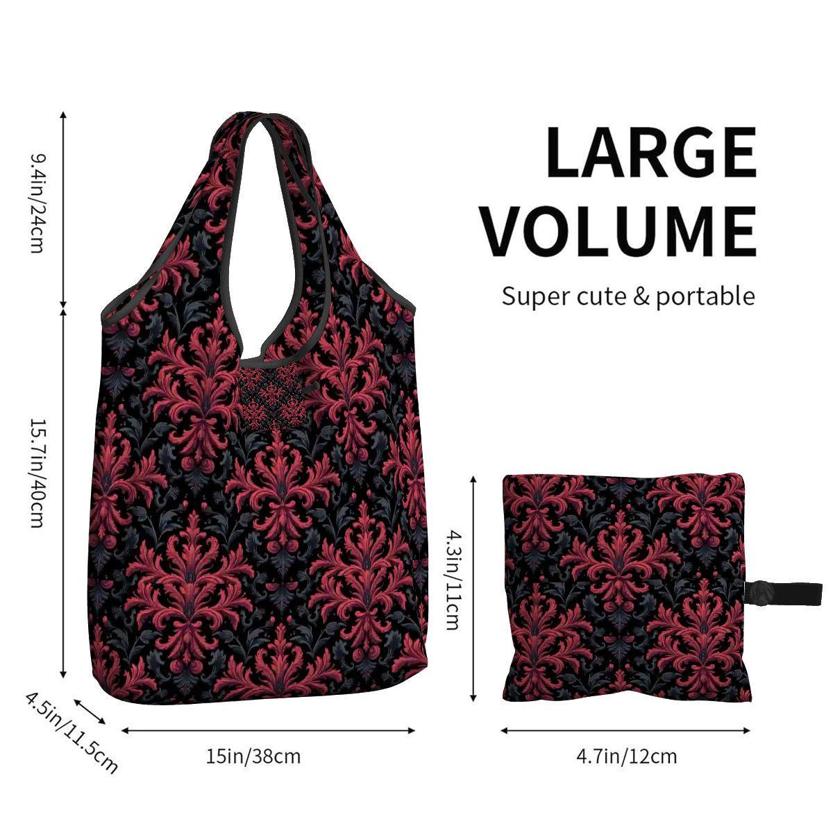 Gothic Folding Reusable Grocery Bags - Dark Alternative Shopping Tote with Compact Storage