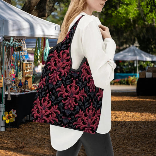 Gothic Folding Reusable Grocery Bags - Dark Alternative Shopping Tote with Compact Storage