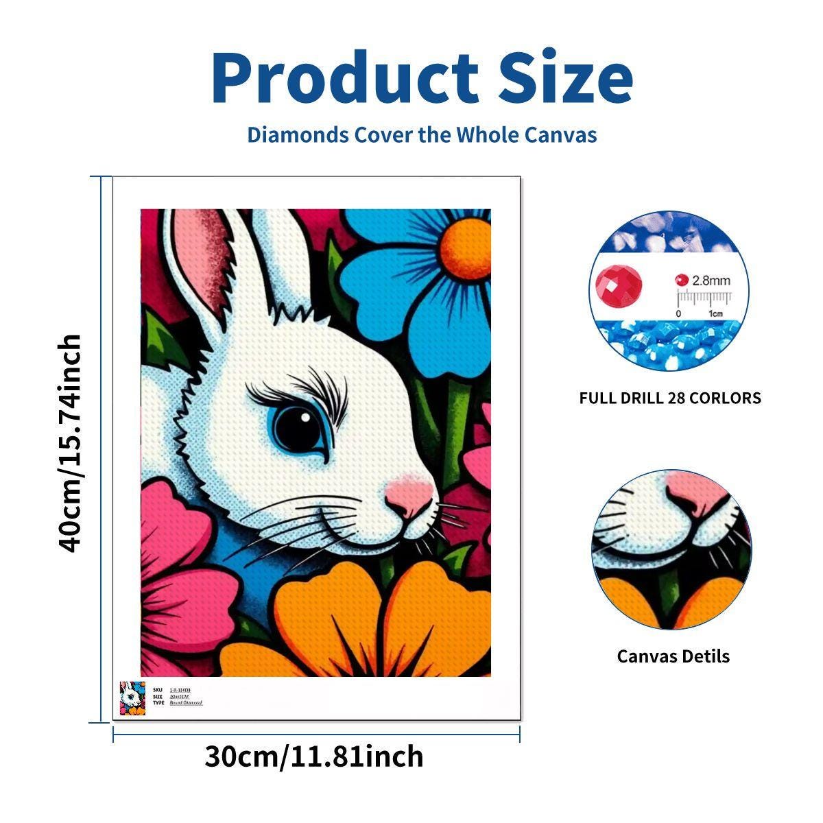 Easter Bunny DIY Diamond Painting Kit No Frame Craft Project Art Decor Gift