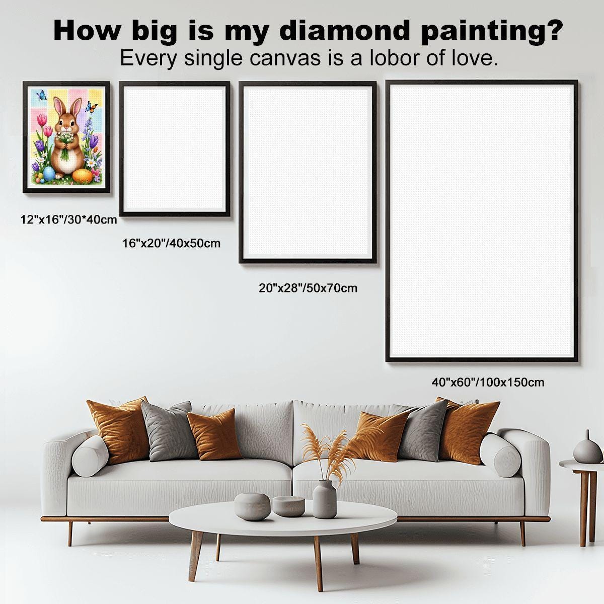 DIY Bunny Diamond Painting Kit No Frame, Rabbit Craft Art Project Decoration