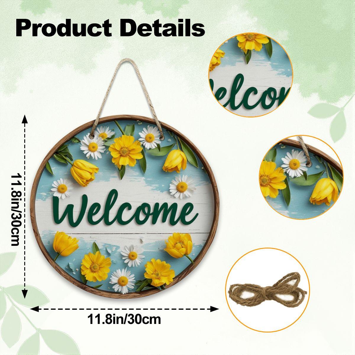 Springtime Round Wooden Door Sign - Seasonal Home Decor Wall Art Farmhouse Porch Welcome Display