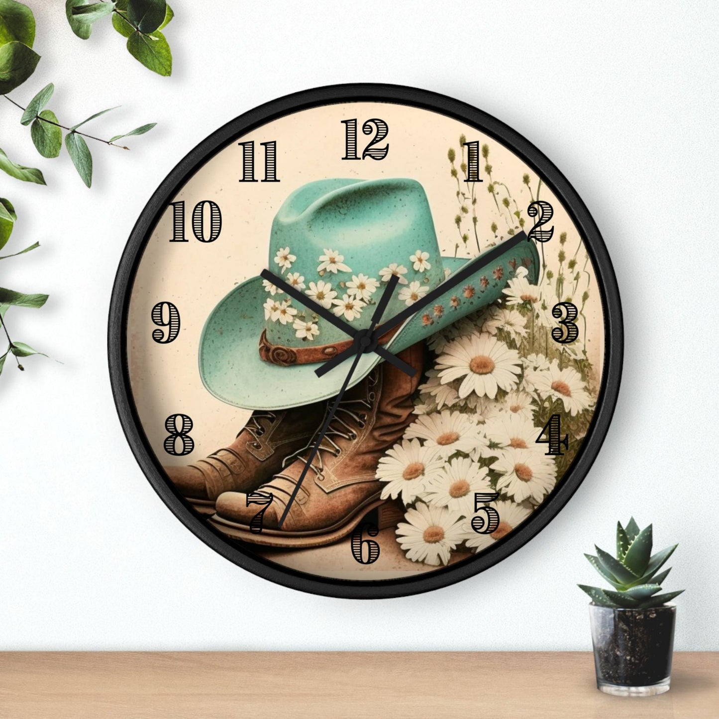 Floral Cowgirl Wall Clock – Rustic Western Home Decor