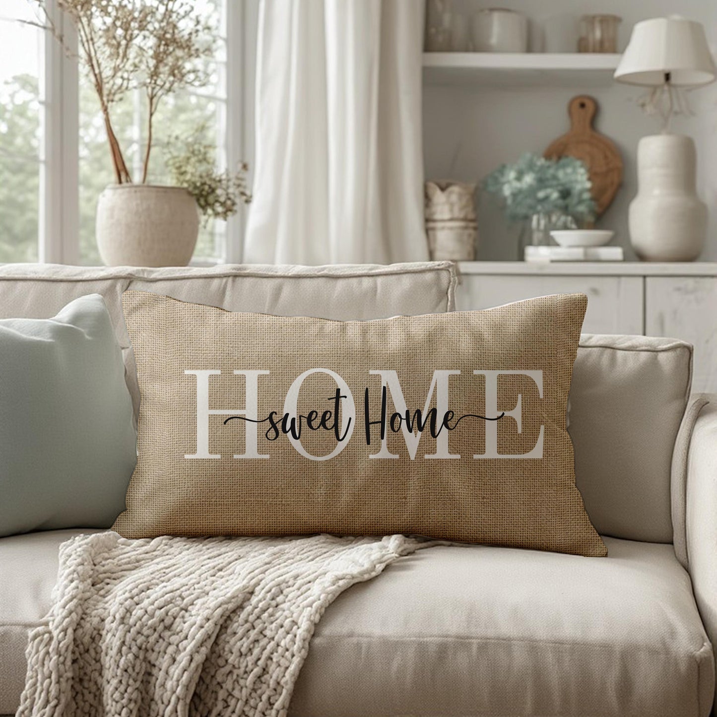 Home Sweet Home Farmhouse Beige Lumbar Pillow Rustic Country Accent Decor Throw Cushion