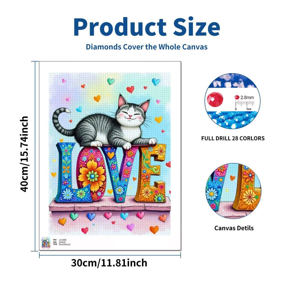 Kitty Love DIY Diamond Painting Kit No Frame Cat Art Craft Project