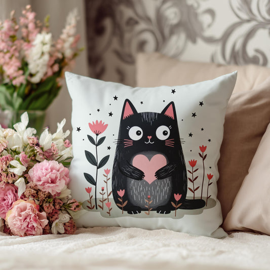 Cat Pillow Cover: Faux Suede Throw Cushion, Boho Home Decor