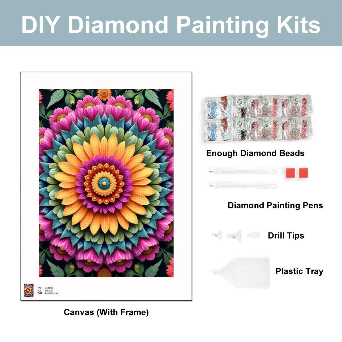 Mandala DIY Diamond Painting Kit No Frame Included - Crystal Art Craft Project for Adults