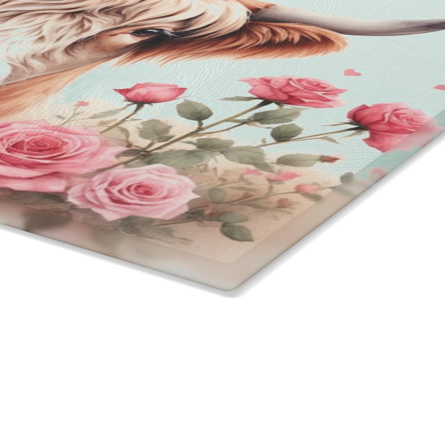 Highland Cow with Roses Glass Cutting Board | Floral Farmhouse Kitchen Decor | Rustic Country Gift