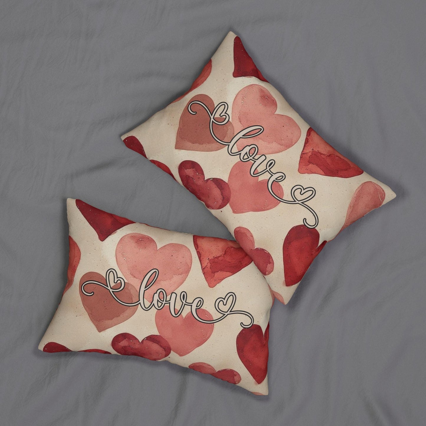 Watercolor Hearts Love Lumbar Pillow Valentine Home Decor Romantic Gift Anniversary Bedroom Throw Cushion