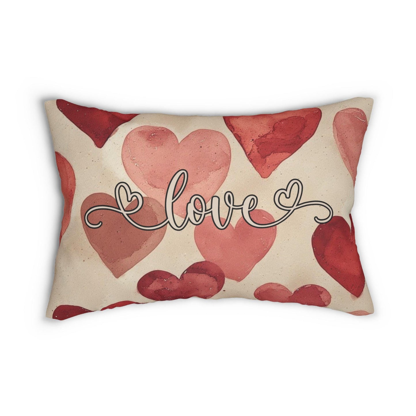 Watercolor Hearts Love Lumbar Pillow Valentine Home Decor Romantic Gift Anniversary Bedroom Throw Cushion