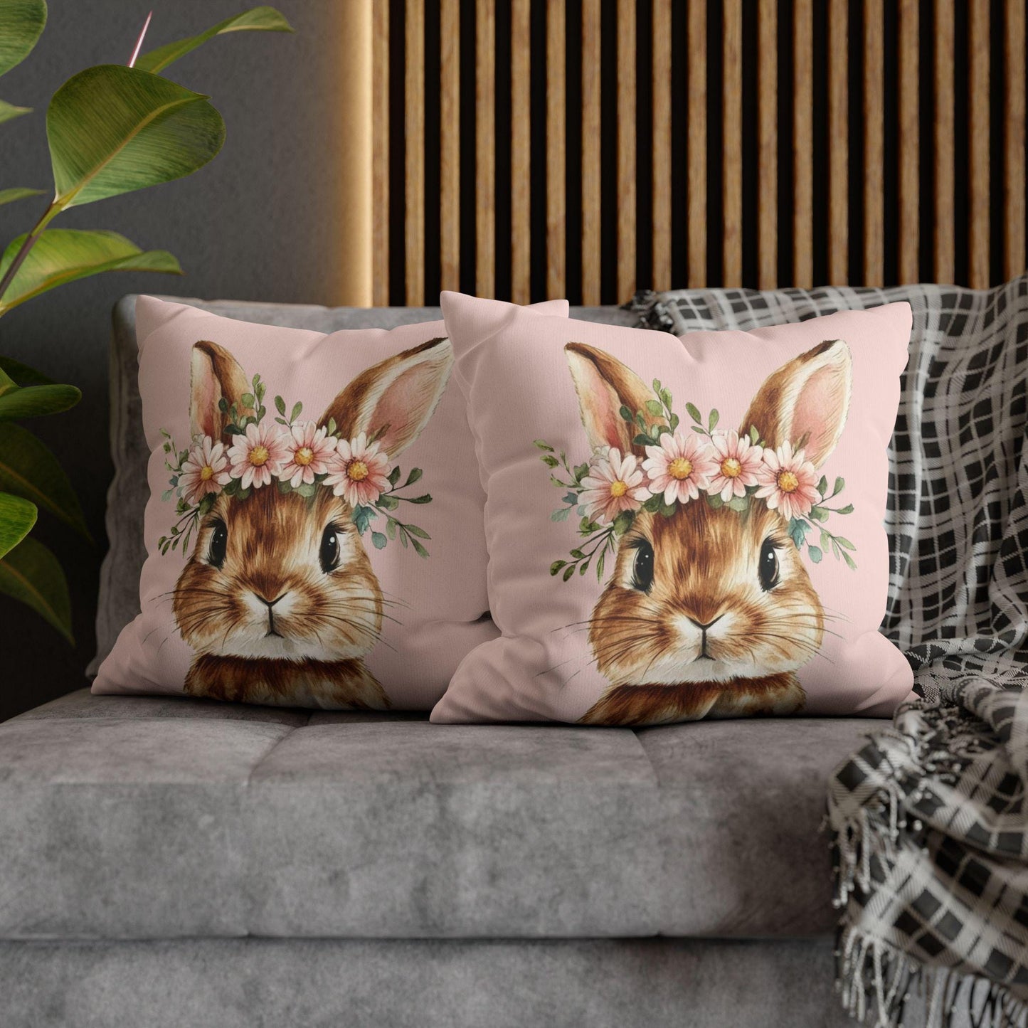 Boho Bunny Faux Suede Pillow Cover – Easter Decor Pillowcase