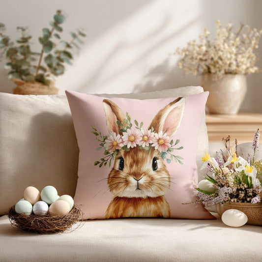 Boho Bunny Faux Suede Pillow Cover – Easter Decor Pillowcase