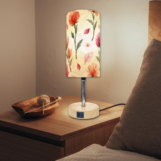 Rose Touch Bedside Table Lamp with USB Charging Port - Modern Bedroom Nightstand Light