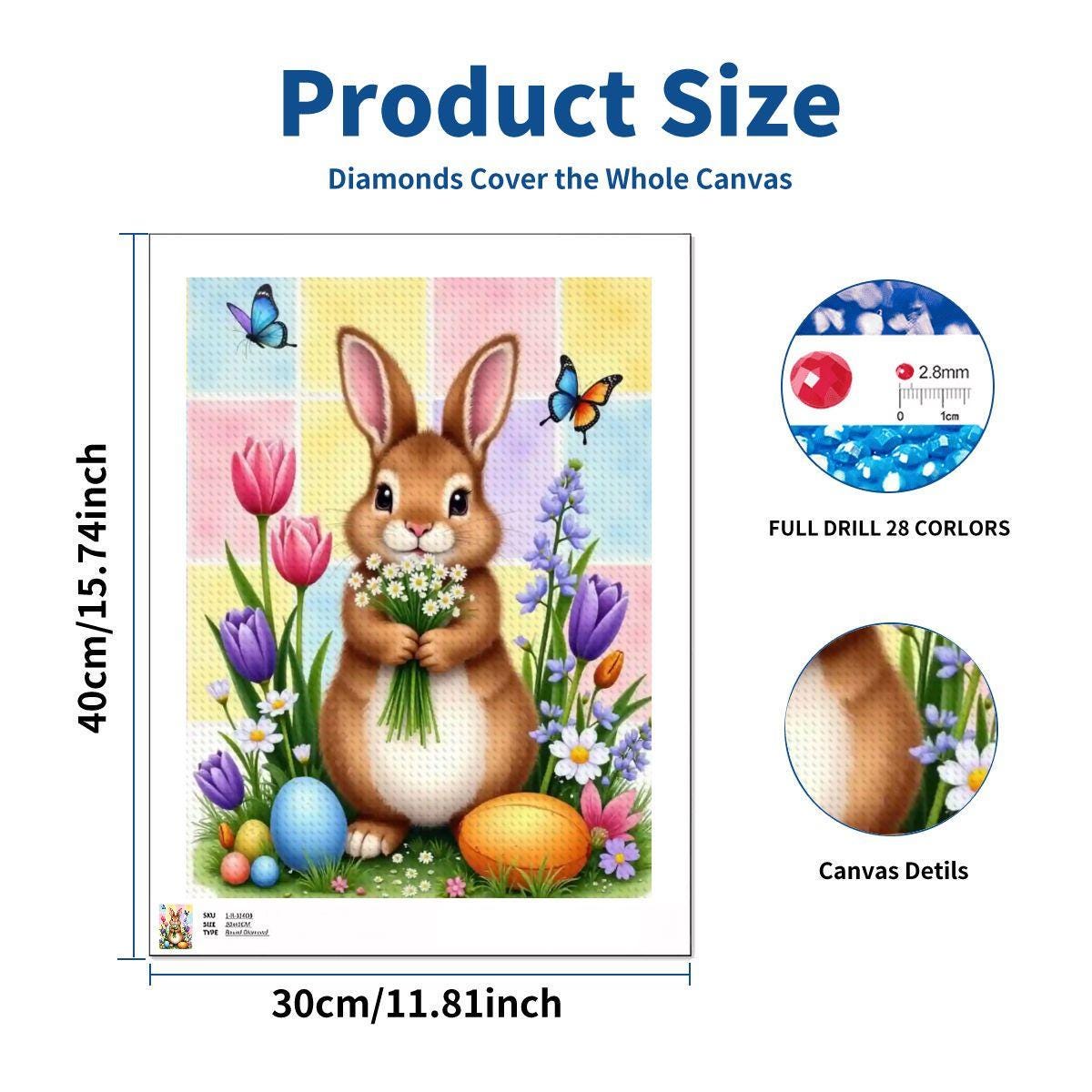 DIY Bunny Diamond Painting Kit No Frame, Rabbit Craft Art Project Decoration