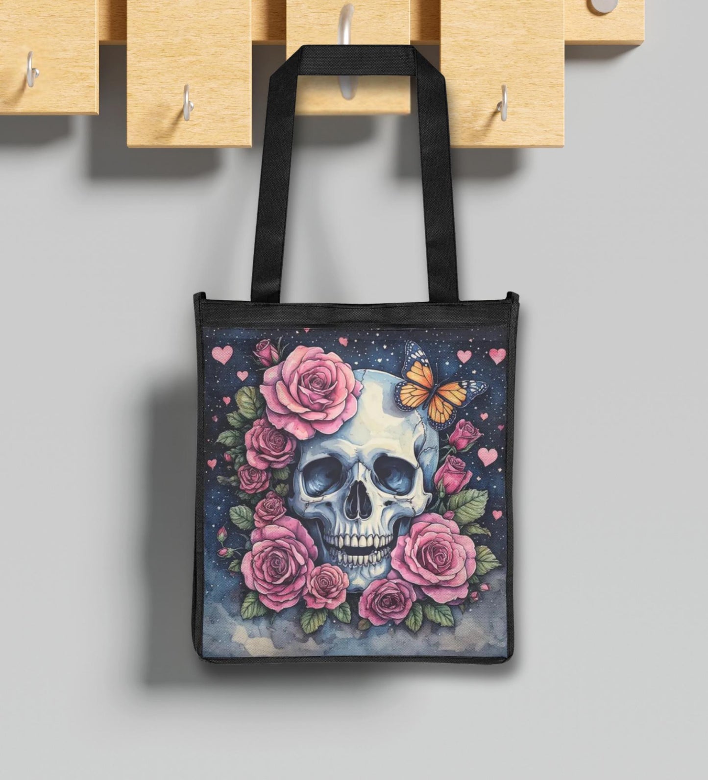 Sugar Skull Tote Bag, Reusable Grocery Shopping Bag, Eco-Friendly