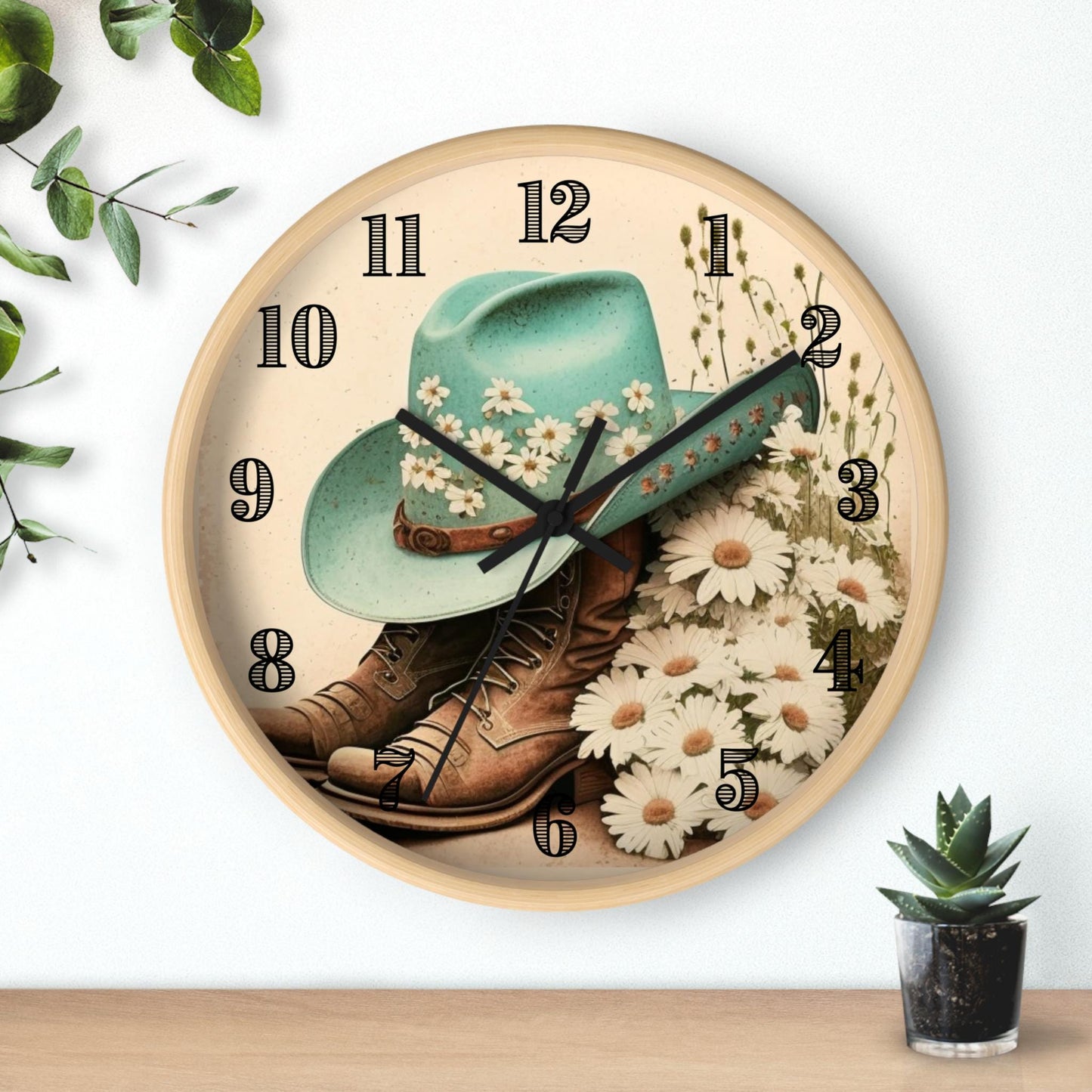 Floral Cowgirl Wall Clock – Rustic Western Home Decor